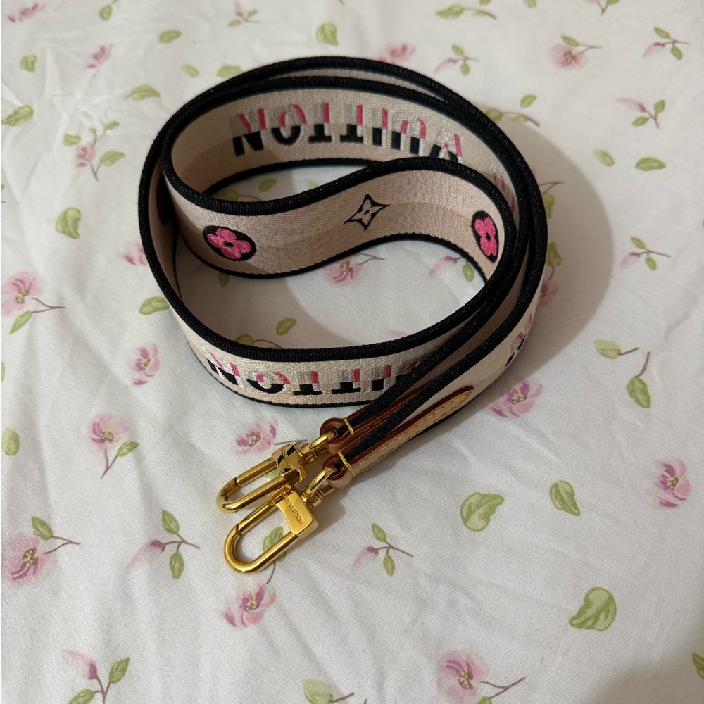 Louis Vuitton Pink and Beige Monogram Jacquard Strap with Gold Hardware